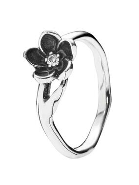 Retired Pandora Mystic Floral Black CZ Ring, 925, Size 56